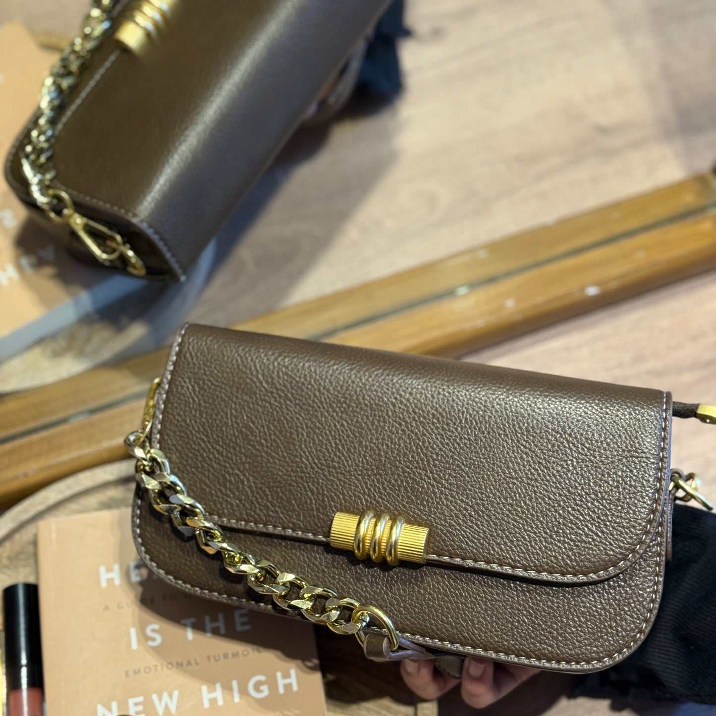 Chain-Accent Shoulder Bag